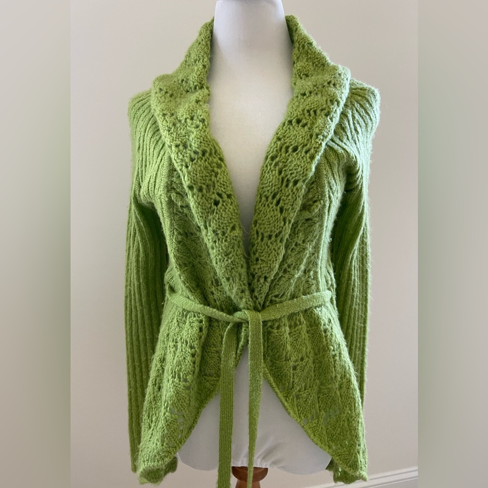 Moss Green Soft Knit Long Duster Sweater Size M